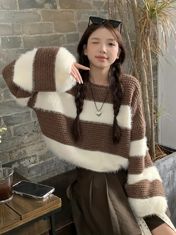 Reduced Rates Sixsr Color Block Striped Crew Neck Pullover Sweater, Casual Long Sleeve Sweater, Women's Clothing Reduced Rates Sixsr Color Block Striped Crew Neck Pullover Sweater, Casual Long Sleeve Sweater, Women's Clothing