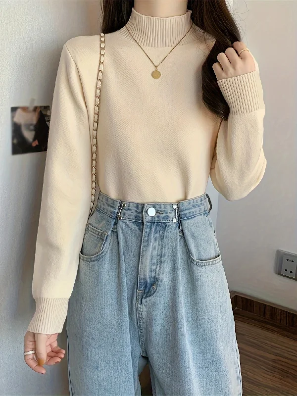 Instant Deal Sixsr Solid Mock Neck Pullover Sweater, Casual Long Sleeve Basic Versatile Sweater, Women's Clothing Instant Deal Sixsr Solid Mock Neck Pullover Sweater, Casual Long Sleeve Basic Versatile Sweater, Women's Clothing