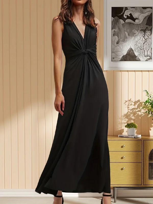 Weekend Specials to Cherish Sixsr Knotted V-neck Sleeveless Dress, Elegant Dress For Spring & Summer, Women's Clothing Weekend Specials to Cherish Sixsr Knotted V-neck Sleeveless Dress, Elegant Dress For Spring & Summer, Women's Clothing