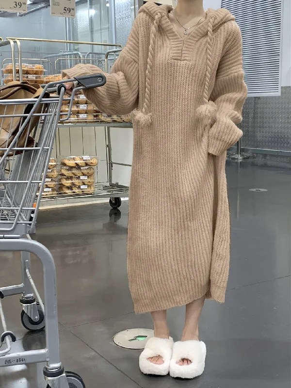 Weekend Sale: Don't Miss Out Sixsr Solid Long Sleeve Hooded Knit Dress, Casual Drawstring Thermal Dress For Fall & Winter, Women's Clothing Weekend Sale: Don't Miss Out Sixsr Solid Long Sleeve Hooded Knit Dress, Casual Drawstring Thermal Dress For Fall & Winter, Women's Clothing