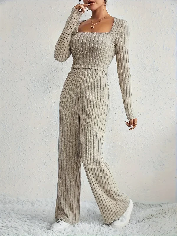 Price Drop Sixsr Casual Solid Ribbed Two-piece Set, Long Sleeve Top & High Waist Pants Outfits, Women's Clothing Price Drop Sixsr Casual Solid Ribbed Two-piece Set, Long Sleeve Top & High Waist Pants Outfits, Women's Clothing