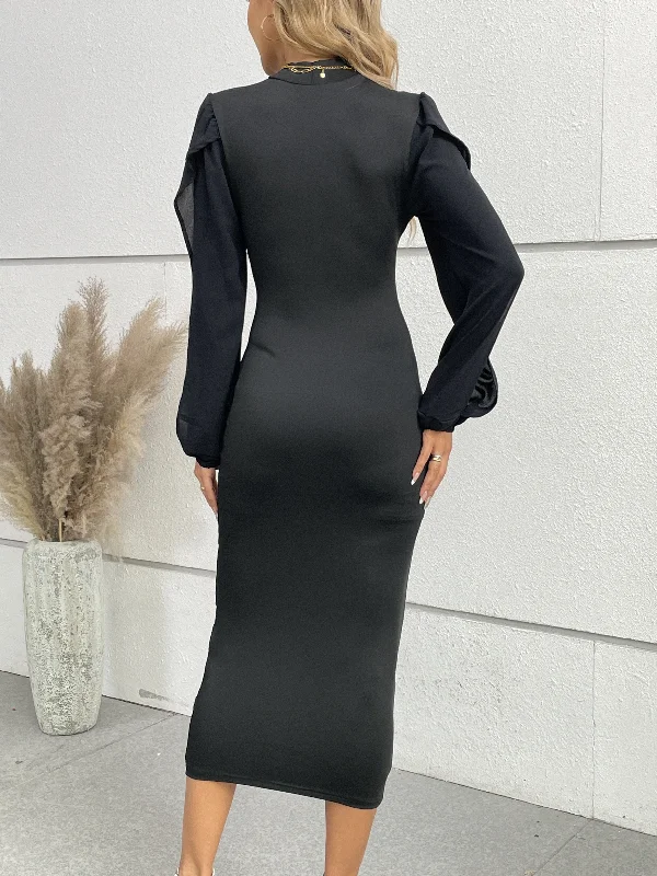 Epic Value Sixsr Split Long Sleeve Dress, Casual Mock Neck Bodycon Party Dress, Women's Clothing Epic Value Sixsr Split Long Sleeve Dress, Casual Mock Neck Bodycon Party Dress, Women's Clothing
