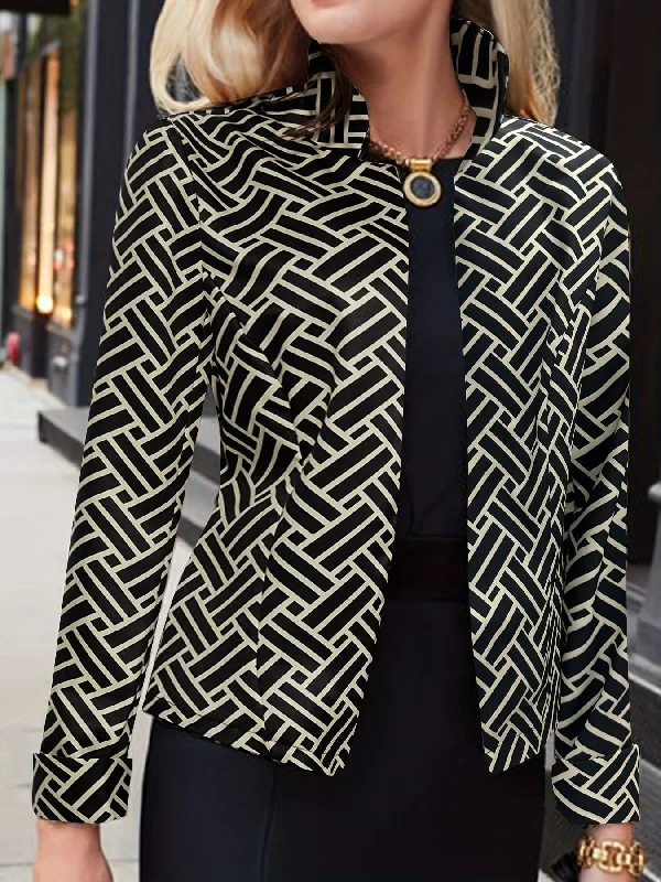 Fantastic Savings Sixsr Plus Size Elegant Coat, Women's Plus Allover Geometric Print Long Sleeve Open Front Mock Neck Medium Stretch Slim Fit Coat Fantastic Savings Sixsr Plus Size Elegant Coat, Women's Plus Allover Geometric Print Long Sleeve Open Front Mock Neck Medium Stretch Slim Fit Coat