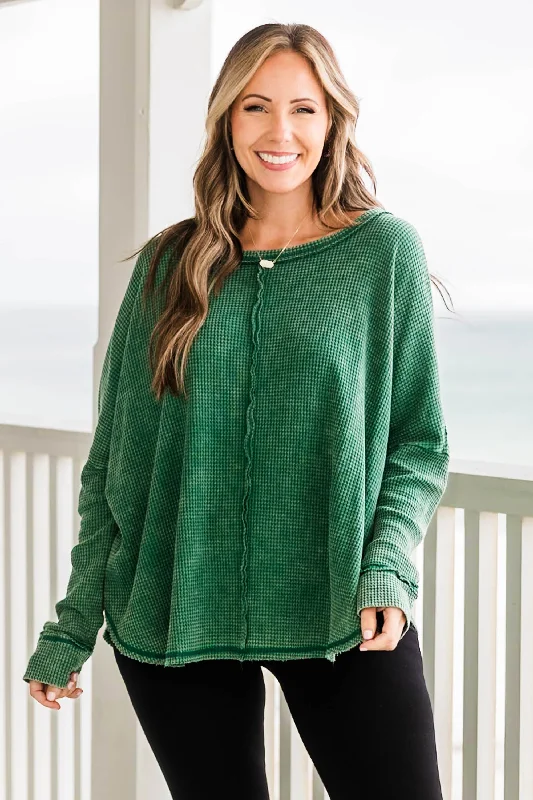 Weekend Steals Await Cozy Waffle Pullover, Dark Green