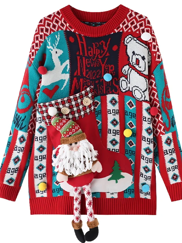 Bonus Offer Sixsr Christmas Crew Neck Knit Sweater, Casual Long Sleeve Loose Fall Winter Knit Sweater, Women's Clothing Bonus Offer Sixsr Christmas Crew Neck Knit Sweater, Casual Long Sleeve Loose Fall Winter Knit Sweater, Women's Clothing