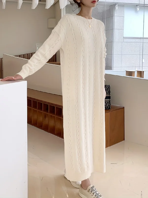 Limited Offer Sixsr Split Cable Knit Dress, Elegant Solid Long Sleeve Maxi Dress, Women's Clothing Limited Offer Sixsr Split Cable Knit Dress, Elegant Solid Long Sleeve Maxi Dress, Women's Clothing