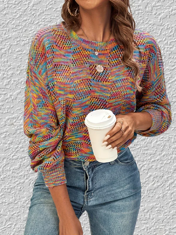 Weekend Offers That Please Sixsr Colorful Crew Neck Pullover Sweater, Elegant Long Sleeve Sweater For Spring & Fall, Women's Clothing Weekend Offers That Please Sixsr Colorful Crew Neck Pullover Sweater, Elegant Long Sleeve Sweater For Spring & Fall, Women's Clothing