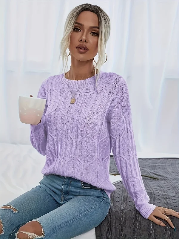 Weekend Bargains Just for You Sixsr Twist Pattern Crew Neck Sweater, Casual Long Sleeve Sweater For Fall & Winter, Women's Clothing Weekend Bargains Just for You Sixsr Twist Pattern Crew Neck Sweater, Casual Long Sleeve Sweater For Fall & Winter, Women's Clothing