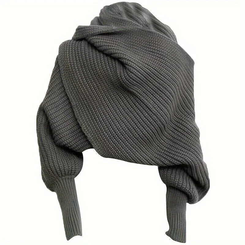 Can't Resist Sixsr Mature Solid Color Knitted Shawl With Long Sleeves Thick Warm Inelastic Scarf Autumn Winter Coldproof Decorative Wrapped Shawl Can't Resist Sixsr Mature Solid Color Knitted Shawl With Long Sleeves Thick Warm Inelastic Scarf Autumn Winter Coldproof Decorative Wrapped Shawl