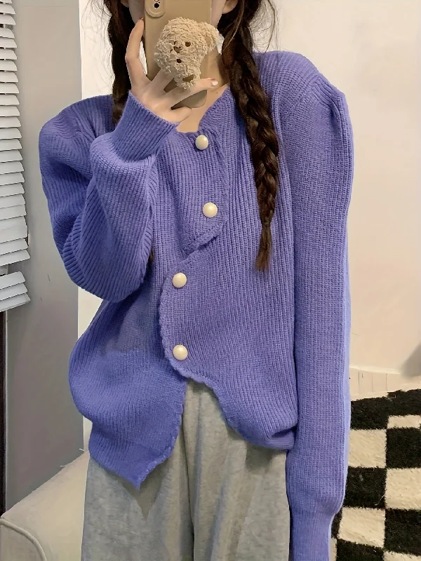 Weekend Special Sixsr Solid Button Front Cardigan, Casual Long Sleeve Drop Shoulder Outwear, Women's Clothing Weekend Special Sixsr Solid Button Front Cardigan, Casual Long Sleeve Drop Shoulder Outwear, Women's Clothing