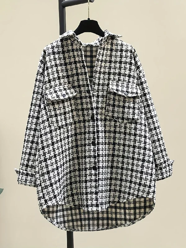 Savings Soar This Weekend Sixsr Tweed Plaid Drop Shoulder Jacket, Elegant Long Sleeve Jacket For Fall & Winter, Women's Clothing Savings Soar This Weekend Sixsr Tweed Plaid Drop Shoulder Jacket, Elegant Long Sleeve Jacket For Fall & Winter, Women's Clothing