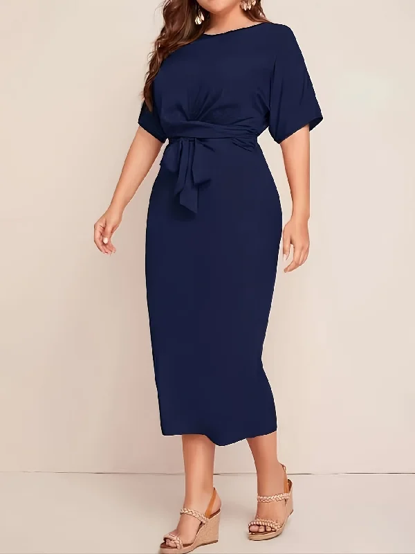 Weekend Offers You Can't Ignore Sixsr Solid Tie Waist Elegant Dress, Half Sleeve Slim Dress For Spring & Fall, Women's Clothing Weekend Offers You Can't Ignore Sixsr Solid Tie Waist Elegant Dress, Half Sleeve Slim Dress For Spring & Fall, Women's Clothing