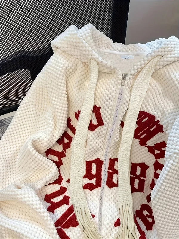 Celebrate the Weekend with Discounts Sixsr Slogan Print Zip-up Textured Hoodie, Casual Long Sleeve Drawstring Hoodie Outerwear, Women's Clothing Celebrate the Weekend with Discounts Sixsr Slogan Print Zip-up Textured Hoodie, Casual Long Sleeve Drawstring Hoodie Outerwear, Women's Clothing