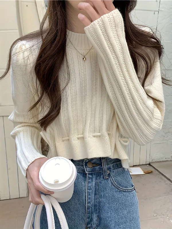 Weekend Savings Bonanza Sixsr Solid Drawstring Hem Crop Sweater, Casual Mock Neck Long Sleeve Sweater For Fall & Winter, Women's Clothing Weekend Savings Bonanza Sixsr Solid Drawstring Hem Crop Sweater, Casual Mock Neck Long Sleeve Sweater For Fall & Winter, Women's Clothing