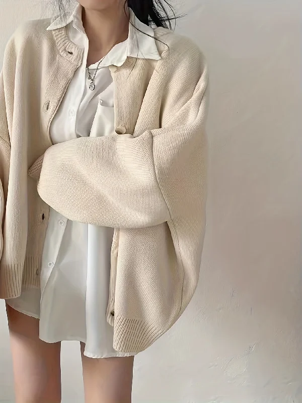 Weekend Specials You Can't Miss Sixsr Solid Button Up Knit Cardigan, Casual Long Sleeve Loose Slouchy Sweater, Women's Clothing Weekend Specials You Can't Miss Sixsr Solid Button Up Knit Cardigan, Casual Long Sleeve Loose Slouchy Sweater, Women's Clothing
