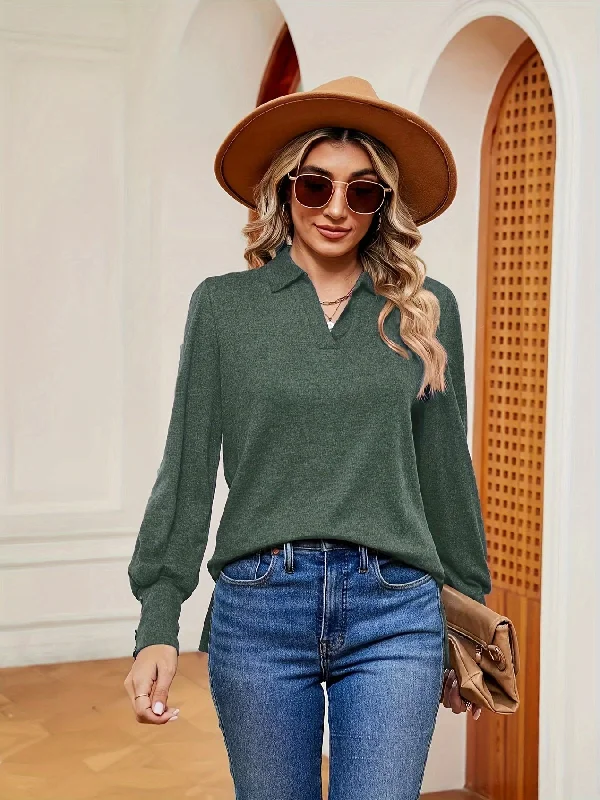 Sale Alert Sixsr Solid Polo Collar T-Shirt, Casual Long Sleeve Top For Spring & Fall, Women's Clothing Sale Alert Sixsr Solid Polo Collar T-Shirt, Casual Long Sleeve Top For Spring & Fall, Women's Clothing