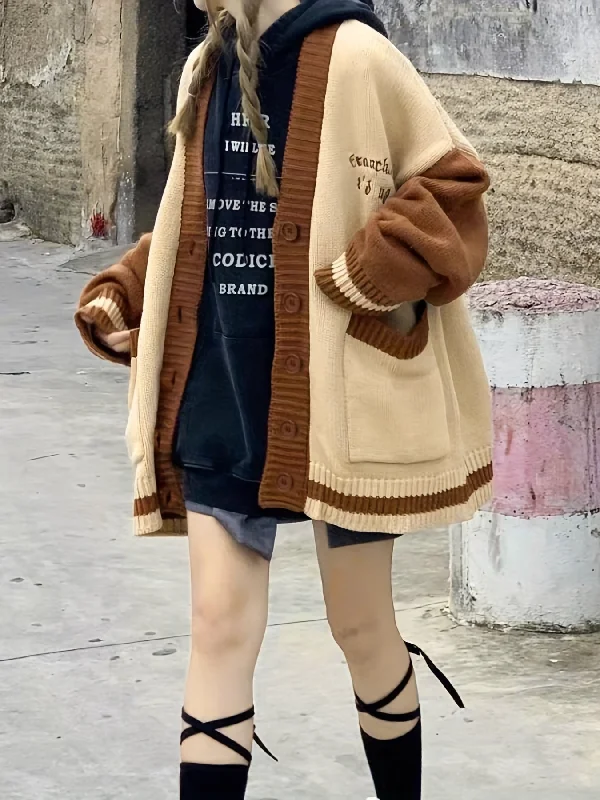 Weekend-Only Price Drops Sixsr Embroidered Color Block Drop Shoulder Cardigan, Preppy Long Sleeve Cardigan For Fall & Winter, Women's Clothing Weekend-Only Price Drops Sixsr Embroidered Color Block Drop Shoulder Cardigan, Preppy Long Sleeve Cardigan For Fall & Winter, Women's Clothing