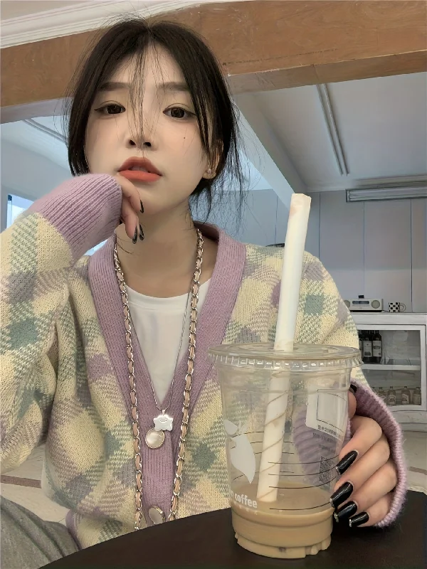 Weekend Offers That Excite Sixsr Plaid Button Down Knit Cardigan, Casual Long Sleeve Loose Sweater, Women's Clothing Weekend Offers That Excite Sixsr Plaid Button Down Knit Cardigan, Casual Long Sleeve Loose Sweater, Women's Clothing