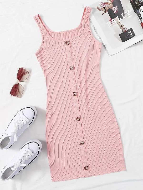 Exclusive Deal Sixsr Button Front Bodycon Sleeveless Dress, Sexy Tank Dress For Spring & Summer, Women's Clothing Exclusive Deal Sixsr Button Front Bodycon Sleeveless Dress, Sexy Tank Dress For Spring & Summer, Women's Clothing