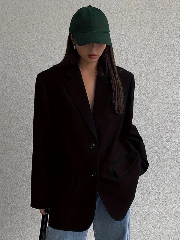 Now or Never Sixsr Solid Single Breasted Lapel Blazer, Casual Long Sleeve Work Office Outerwear, Women's Clothing Now or Never Sixsr Solid Single Breasted Lapel Blazer, Casual Long Sleeve Work Office Outerwear, Women's Clothing