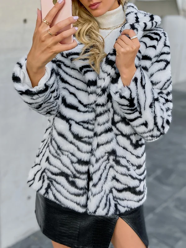 Today Only Sixsr Zebra Striped Fluffy Lapel Coat, Casual Long Sleeve Fashion Loose Plush Outerwear, Women's Clothing Today Only Sixsr Zebra Striped Fluffy Lapel Coat, Casual Long Sleeve Fashion Loose Plush Outerwear, Women's Clothing
