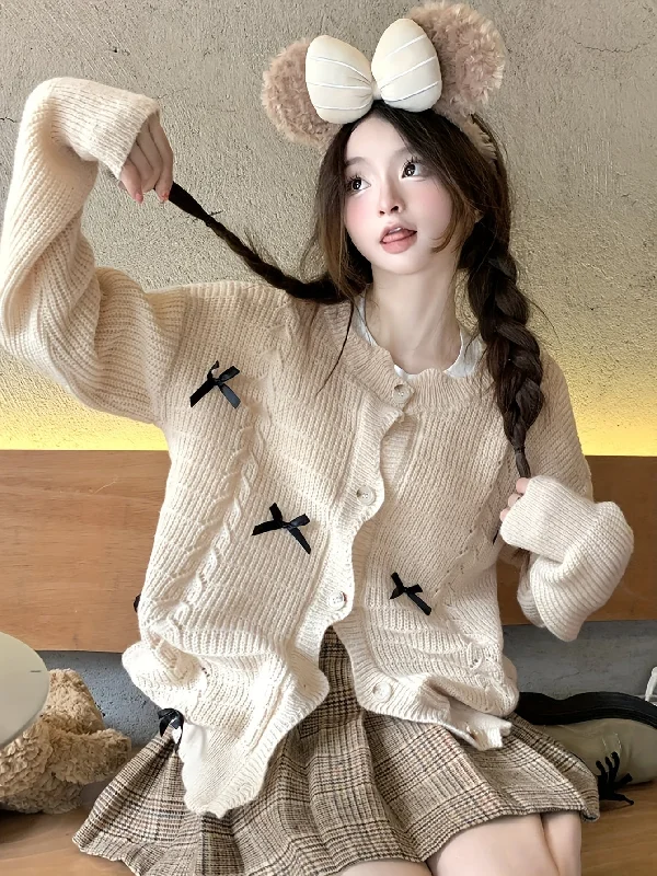 Weekend Specials to Cherish Sixsr Bow Tie Button Front Knitted Cardigan Sweater, Casual Long Sleeve Sweater For Fall & Winter, Women's Clothing Weekend Specials to Cherish Sixsr Bow Tie Button Front Knitted Cardigan Sweater, Casual Long Sleeve Sweater For Fall & Winter, Women's Clothing