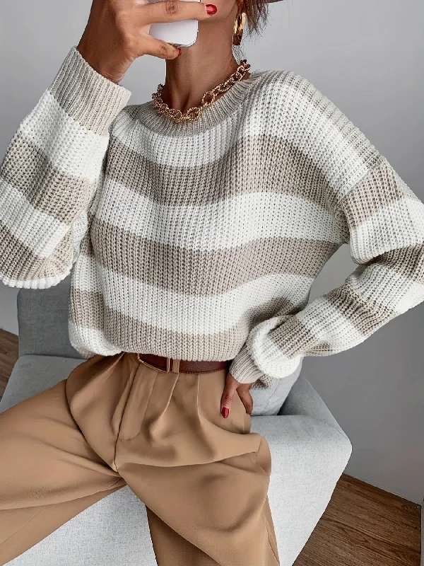 Special Offer Sixsr Color Block Drop Shoulder Sweater, Casual Long Sleeve Sweater For Fall & Winter, Women's Clothing Special Offer Sixsr Color Block Drop Shoulder Sweater, Casual Long Sleeve Sweater For Fall & Winter, Women's Clothing