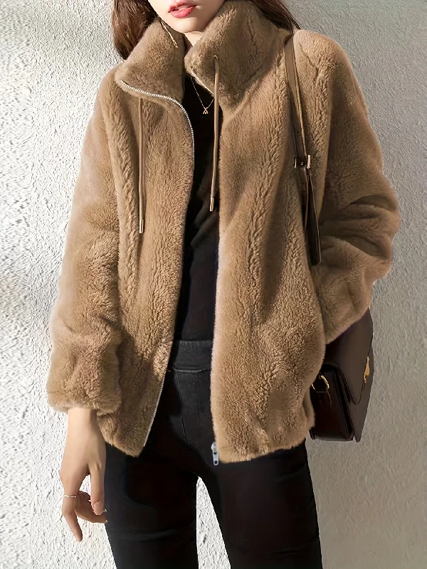 New Arrival Sixsr Drawstring Teddy Coat, Casual Zip Up Long Sleeve Warm Outerwear, Women's Clothing New Arrival Sixsr Drawstring Teddy Coat, Casual Zip Up Long Sleeve Warm Outerwear, Women's Clothing