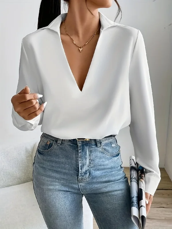 Major Deal Sixsr Simple Solid Blouse, Casual V Neck Long Sleeve Versatile Blouse, Women's Clothing Major Deal Sixsr Simple Solid Blouse, Casual V Neck Long Sleeve Versatile Blouse, Women's Clothing