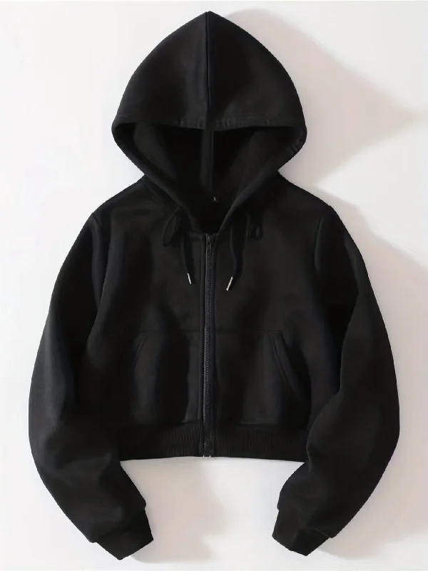 Weekend Specials to Indulge In Sixsr Solid Drawstring Zip Up Thermal Lined Crop Hoodie Sweatshirt, Long Sleeve Pocket Front Sweatshirt, Women's Tops Weekend Specials to Indulge In Sixsr Solid Drawstring Zip Up Thermal Lined Crop Hoodie Sweatshirt, Long Sleeve Pocket Front Sweatshirt, Women's Tops