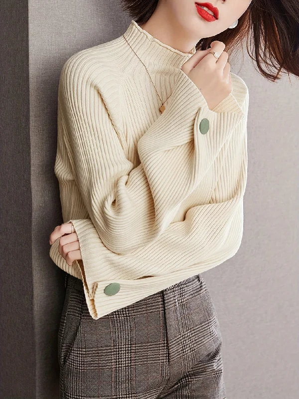 Unbeatable Prices Sixsr Button Decor Mock Neck Sweater, Elegant Long Sleeve Sweater For Fall & Winter, Women's Clothing Unbeatable Prices Sixsr Button Decor Mock Neck Sweater, Elegant Long Sleeve Sweater For Fall & Winter, Women's Clothing