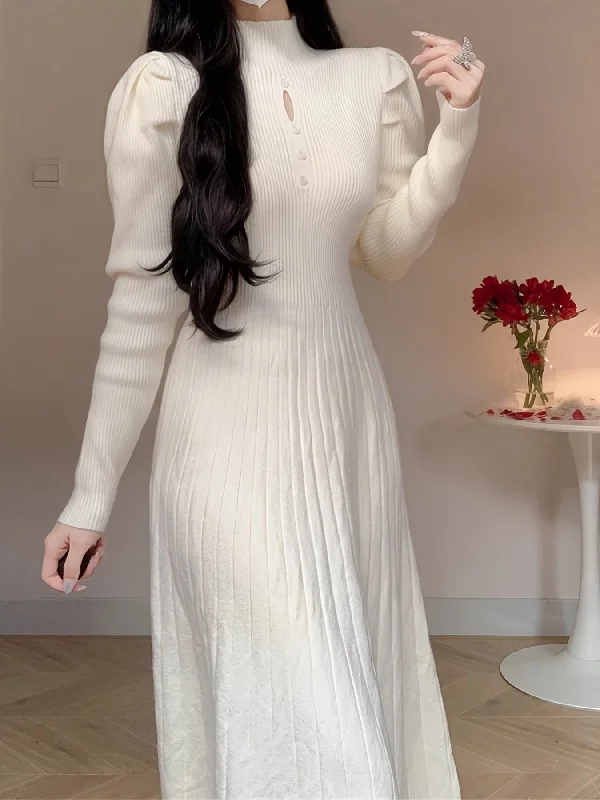 Weekend Offers That Dazzle Sixsr Solid Color Button Front Ribbed Dress, Vintage Small Stand Neck Cut Out Long Sleeve Dress, Women's Clothing Weekend Offers That Dazzle Sixsr Solid Color Button Front Ribbed Dress, Vintage Small Stand Neck Cut Out Long Sleeve Dress, Women's Clothing