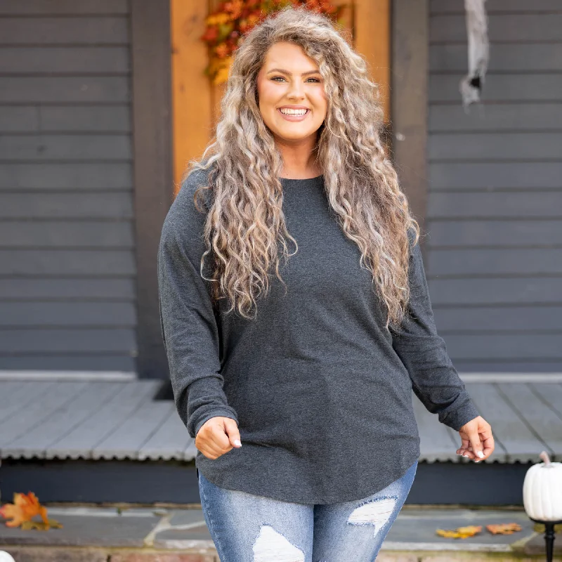 The Best Deal Curved Hem Slouchy Dolman Tunic, Charcoal