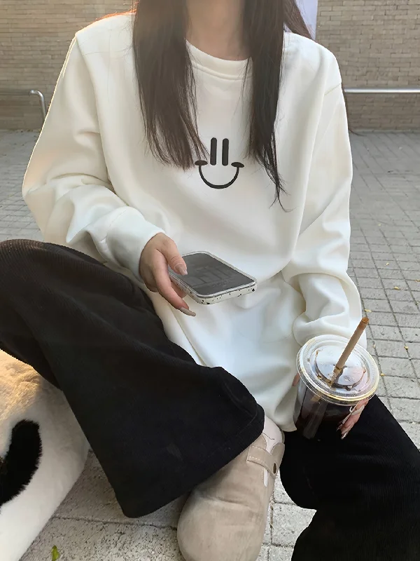 Weekend Savings Extravaganza Sixsr Smile Face & Letter Print Pullover Sweatshirt, Casual Long Sleeve Crew Neck Sweatshirt For Fall & Winter, Women's Clothing Weekend Savings Extravaganza Sixsr Smile Face & Letter Print Pullover Sweatshirt, Casual Long Sleeve Crew Neck Sweatshirt For Fall & Winter, Women's Clothing