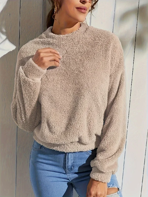 Flash Deal Sixsr Solid Plush Drop Shoulder Sweatshirt, Versatile Long Sleeve Crew Neck Sweatshirt, Women's Clothing Flash Deal Sixsr Solid Plush Drop Shoulder Sweatshirt, Versatile Long Sleeve Crew Neck Sweatshirt, Women's Clothing