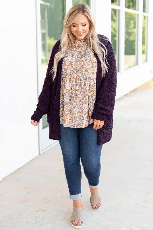 Steal Deal Latte Lover Cardigan, Dark Plum