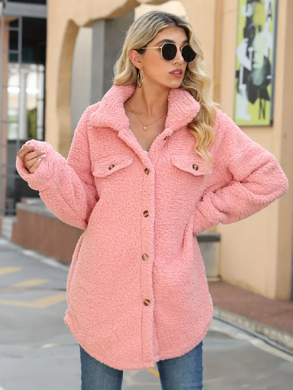 Reduced Rates Sixsr Solid Button Front Teddy Coat, Casual Long Sleeve Winter Warm Outerwear, Women's Clothing Reduced Rates Sixsr Solid Button Front Teddy Coat, Casual Long Sleeve Winter Warm Outerwear, Women's Clothing