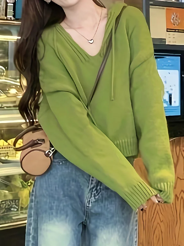 Weekend Discounts to Celebrate Sixsr Solid Drawstring Hooded Sweater, Casual Long Sleeve Drop Shoulder Loose Sweater, Women's Clothing Weekend Discounts to Celebrate Sixsr Solid Drawstring Hooded Sweater, Casual Long Sleeve Drop Shoulder Loose Sweater, Women's Clothing