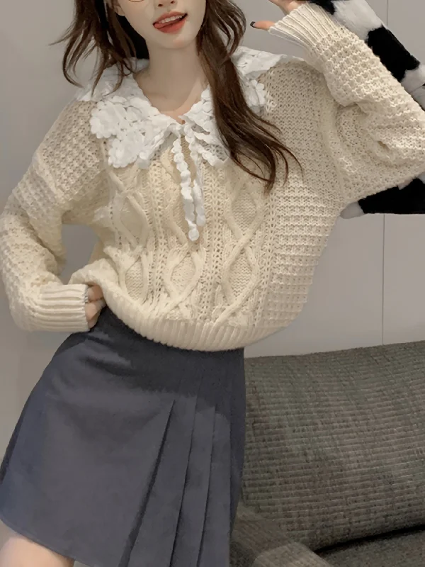 Weekend Offers That Tempt Sixsr Geo Pattern Peter Pan Collar Sweater, Sweet Long Sleeve Sweater For Fall & Winter, Women's Clothing Weekend Offers That Tempt Sixsr Geo Pattern Peter Pan Collar Sweater, Sweet Long Sleeve Sweater For Fall & Winter, Women's Clothing