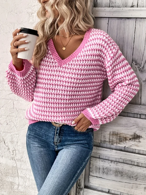 Weekend Savings Extravaganza Sixsr Striped V Neck Pullover Sweater, Casual Long Sleeve Drop Shoulder Sweater, Women's Clothing Weekend Savings Extravaganza Sixsr Striped V Neck Pullover Sweater, Casual Long Sleeve Drop Shoulder Sweater, Women's Clothing