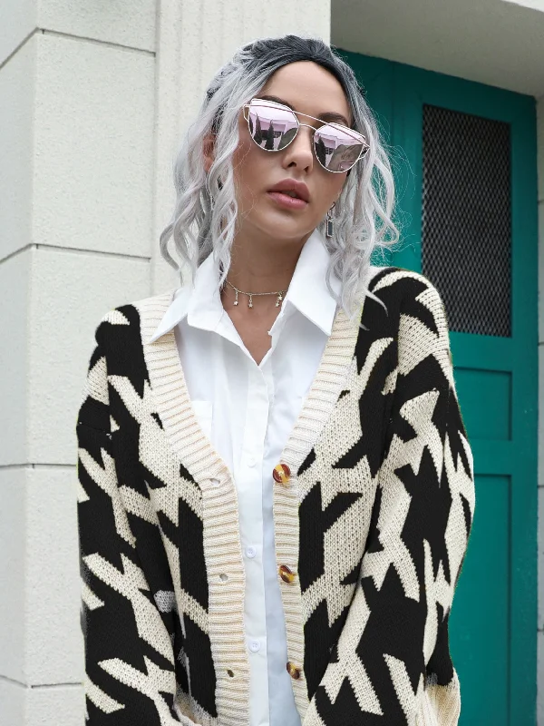 Weekend Savings Bonanza Women's Sweater V-neck Houndstooth Long Sleeve Single Breasted Fall Winter Cardigan Weekend Savings Bonanza Women's Sweater V-neck Houndstooth Long Sleeve Single Breasted Fall Winter Cardigan