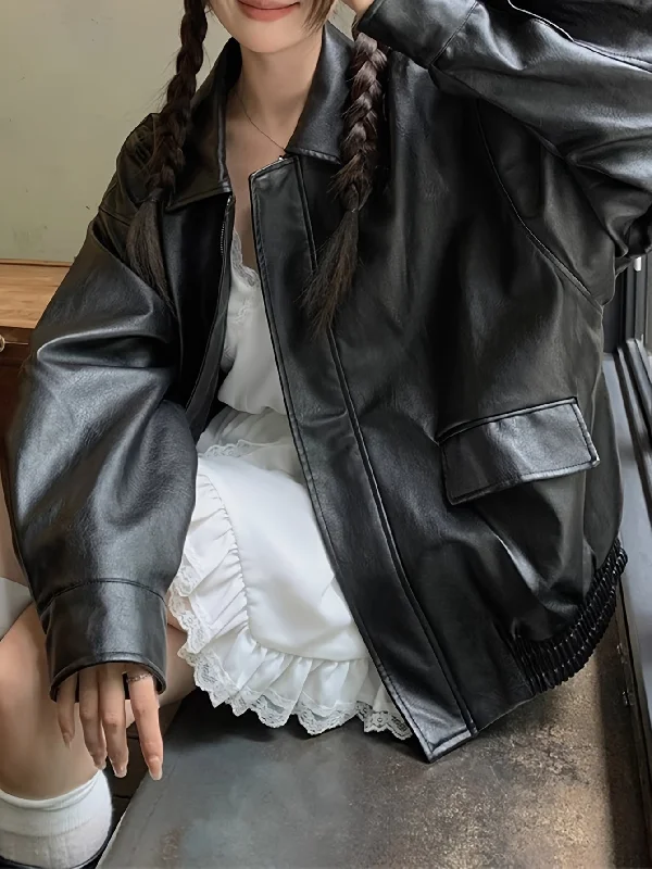 Daily Special Sixsr Faux Leather Zip-up Jacket, Casual Long Sleeve Jacket For Fall & Winter, Women's Clothing Daily Special Sixsr Faux Leather Zip-up Jacket, Casual Long Sleeve Jacket For Fall & Winter, Women's Clothing