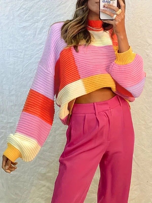 Weekend Deals That Spark Sixsr Color Block Mock Neck Pullover Sweater, Y2K Long Sleeve Sweater For Fall & Winter, Women's Clothing Weekend Deals That Spark Sixsr Color Block Mock Neck Pullover Sweater, Y2K Long Sleeve Sweater For Fall & Winter, Women's Clothing
