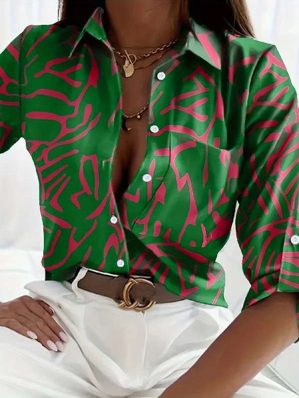 Take Advantage Sixsr Abstract Print Button Front Shirt, Casual Long Sleeve Shirt For Spring & Fall, Women's Clothing Take Advantage Sixsr Abstract Print Button Front Shirt, Casual Long Sleeve Shirt For Spring & Fall, Women's Clothing