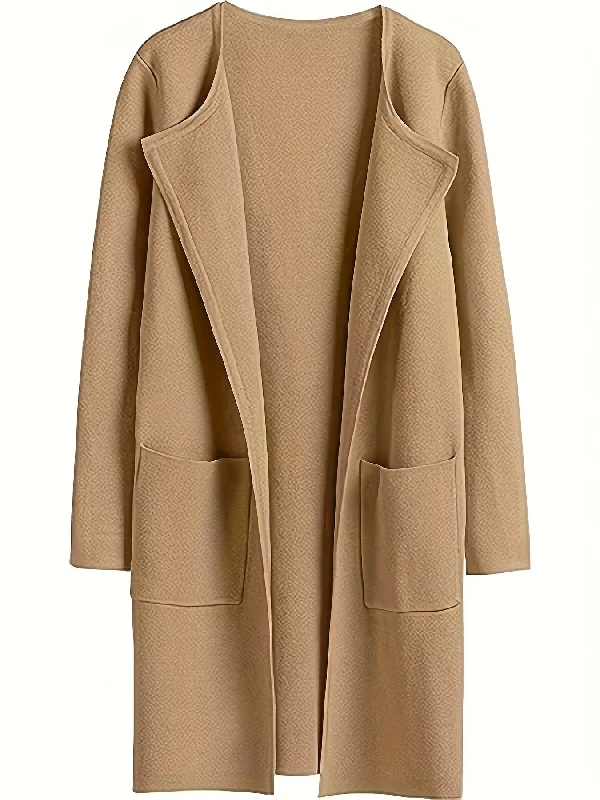 Weekend Discounts to Grab Sixsr Solid Open Front Knit Cardigan, Casual Long Sleeve Pocket Cardigan For Fall & Winter, Women's Clothing Weekend Discounts to Grab Sixsr Solid Open Front Knit Cardigan, Casual Long Sleeve Pocket Cardigan For Fall & Winter, Women's Clothing