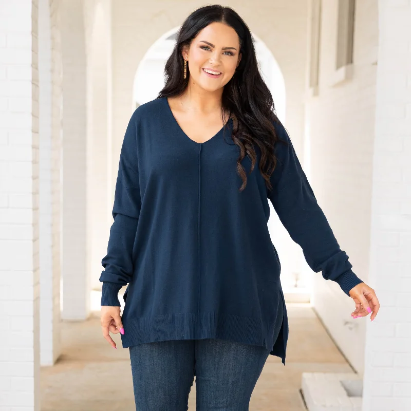 Make Your Weekend Count with Savings Miss Who I Was Sweater, Navy
