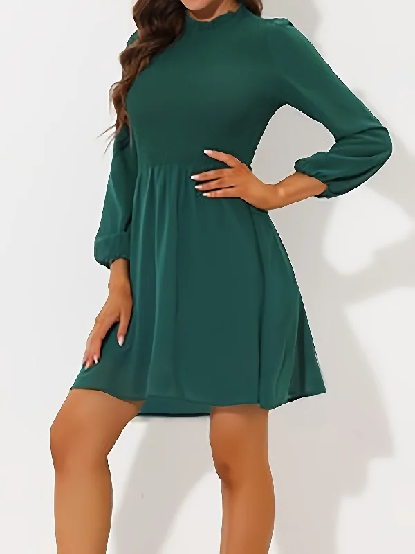 Weekend Specials to Love Sixsr Solid A-line Lantern Sleeve Dress, Casual Ruffle Trim Round Neck Dress For Spring & Fall, Women's Clothing Weekend Specials to Love Sixsr Solid A-line Lantern Sleeve Dress, Casual Ruffle Trim Round Neck Dress For Spring & Fall, Women's Clothing