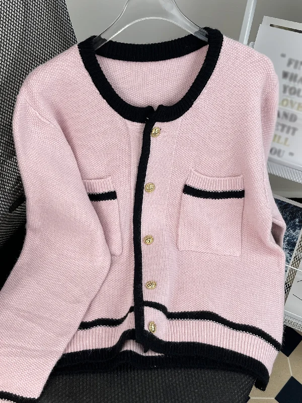 The Best Prices Sixsr Contrast Trim Button Up Knit Cardigan, Casual Long Sleeve Crew Neck Sweater With Pocket, Women's Clothing The Best Prices Sixsr Contrast Trim Button Up Knit Cardigan, Casual Long Sleeve Crew Neck Sweater With Pocket, Women's Clothing
