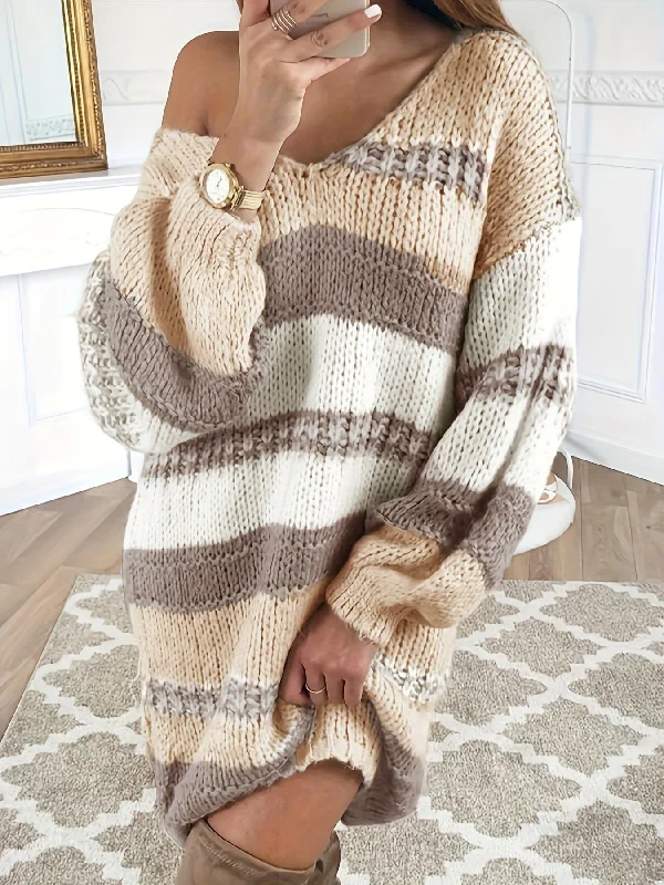 Weekend Savings Galore Sixsr Plus Size Casual Dress, Women's Plus Striped Long Sleeve V Neck High Stretch Oversized Sweater Dress Weekend Savings Galore Sixsr Plus Size Casual Dress, Women's Plus Striped Long Sleeve V Neck High Stretch Oversized Sweater Dress