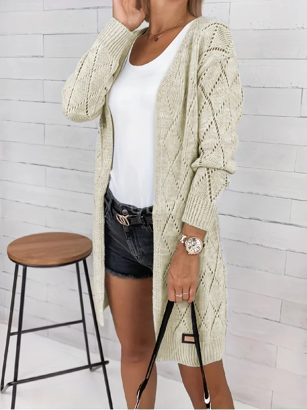 Bargain Alert Sixsr Solid Cut Out Open Front Cardigan, Casual Long Sleeve Cardigan For Spring & Fall, Women's Clothing Bargain Alert Sixsr Solid Cut Out Open Front Cardigan, Casual Long Sleeve Cardigan For Spring & Fall, Women's Clothing